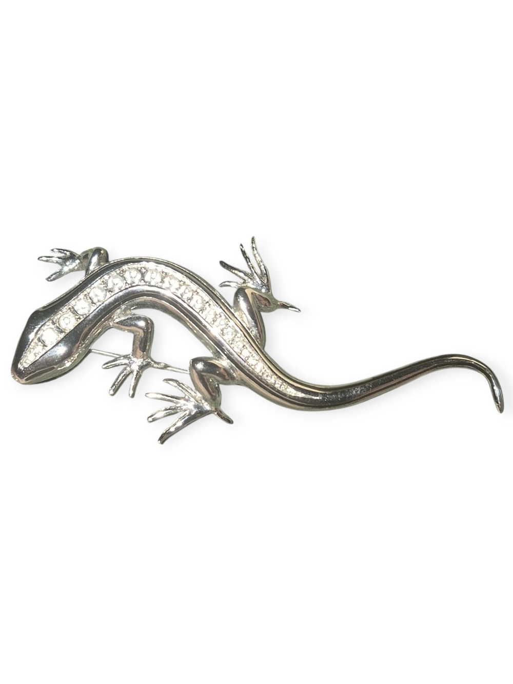 Vintage 1960s Rhodium And Crystal Lizard Pin. Nwot